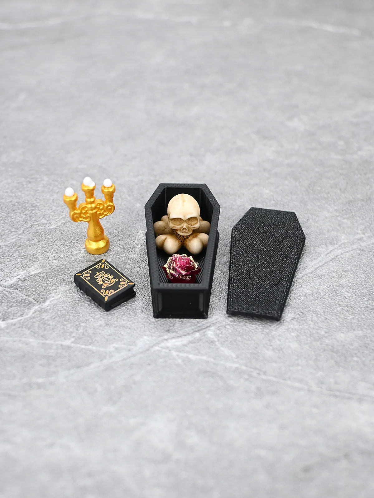 Miniature Skeleton Coffin Scene Ornament, Vampire Coffin