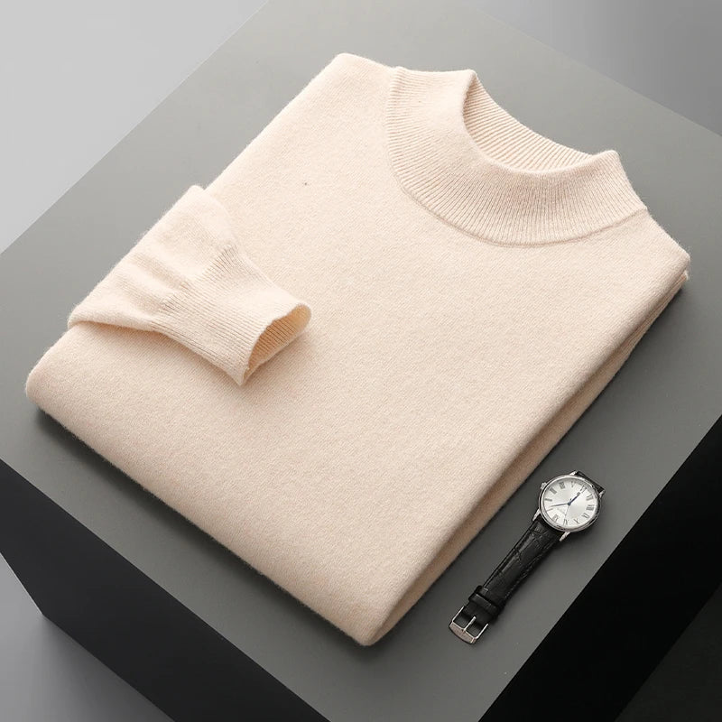 Autumn and Winter Men's Cashmere Sweater Stand Up Collar Long Sleeved Pullover Soft and Warm 100% Merino Wool Knitted Top