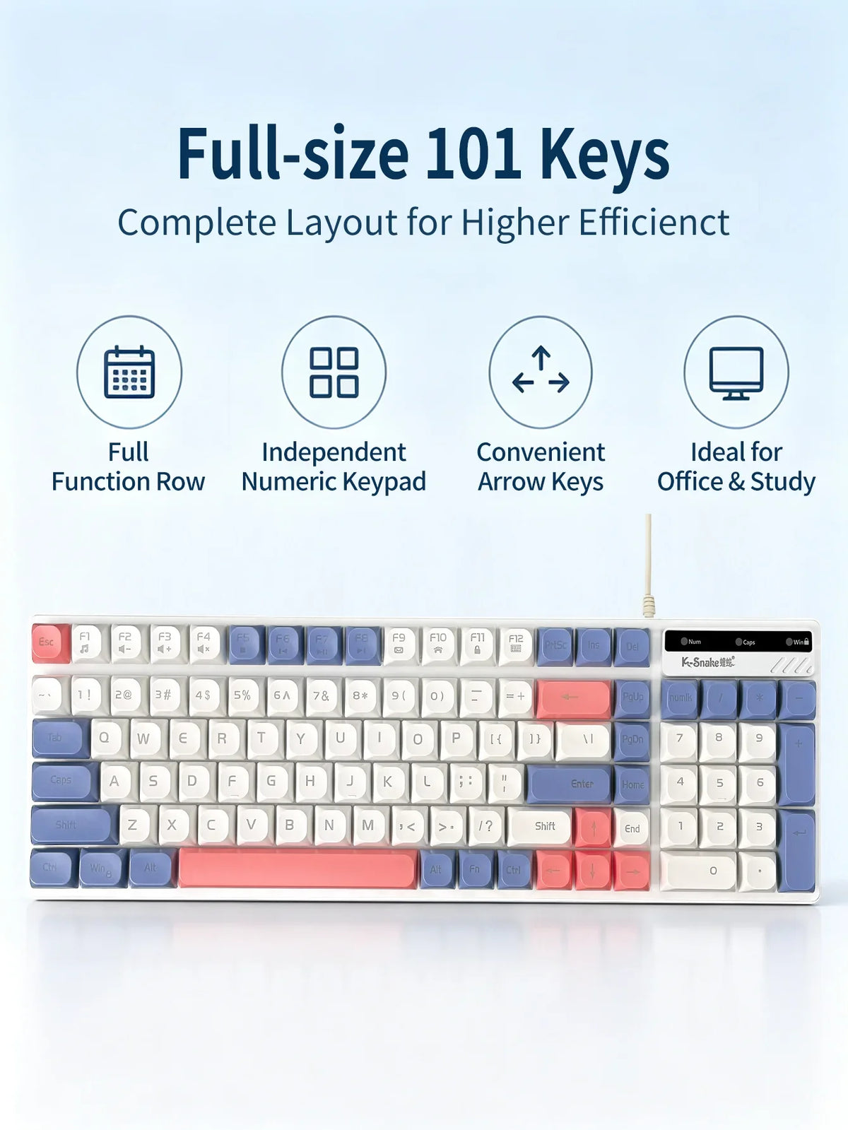 Color Block Wired Keyboard,USB Plug&Play,Mechanical Feel,Floating High Keycaps,Non-Slip Base,Office Gaming Keyboard for Desktops
