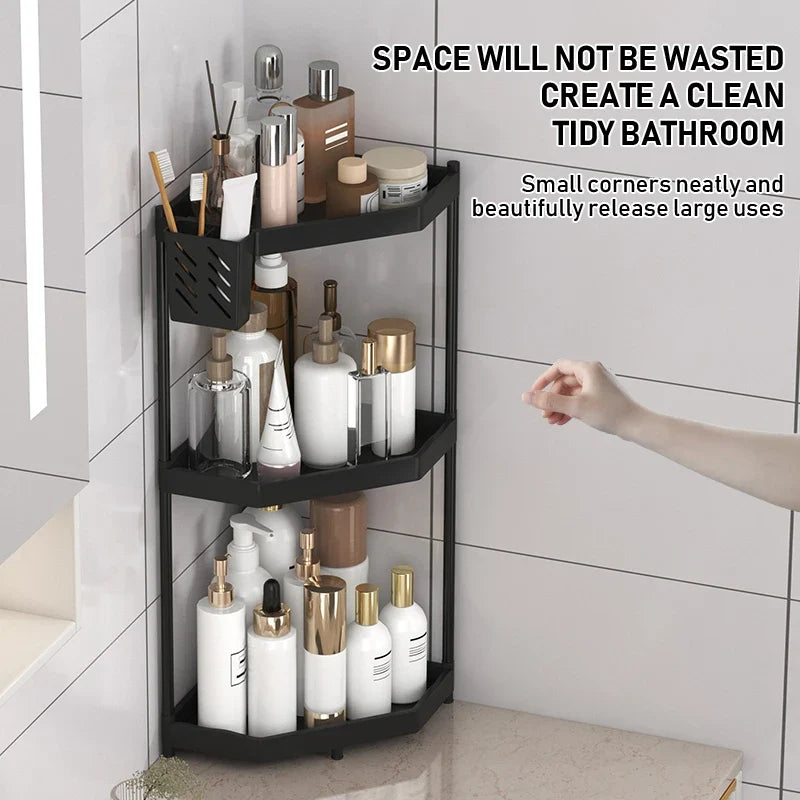 1PC Rust-Proof Corner Shower Triangle Rack 2/3 Tier Bathroom Organizer Shampoo Storage Shelf with Hooks for Bathroom Storage