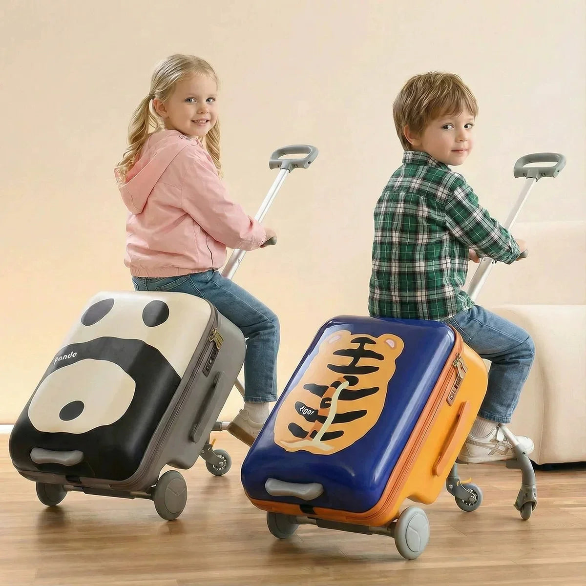 Suitcase Travel Children's Carrier Cart Multi-functional Rideable Rolling Luggage Carry on 20inch Trolley Case Stroller for Trip