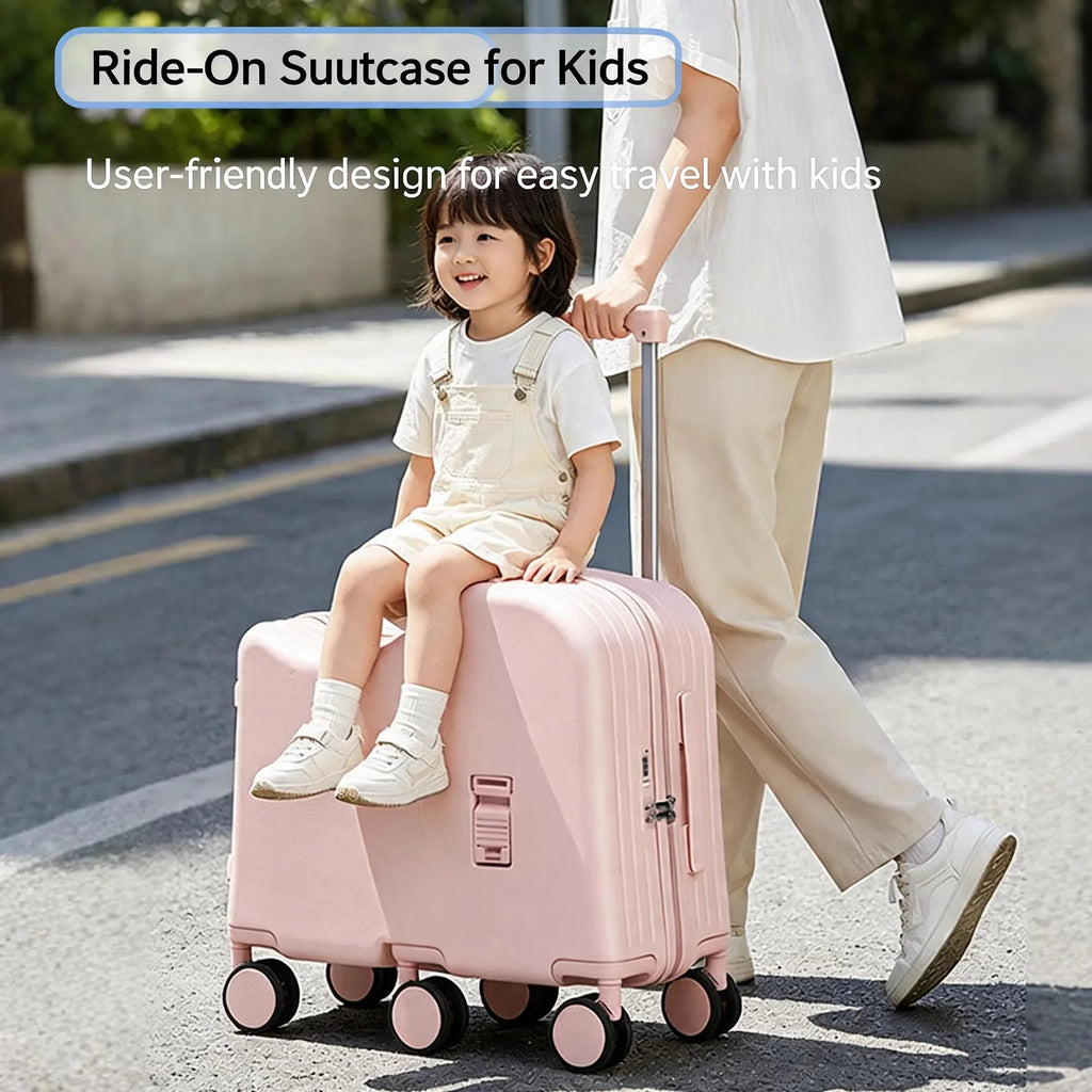 2026 New Kids Ride-On Luggage, Boys & Girls Mini Student 20 Inch Password Rolling Travel Suitcase