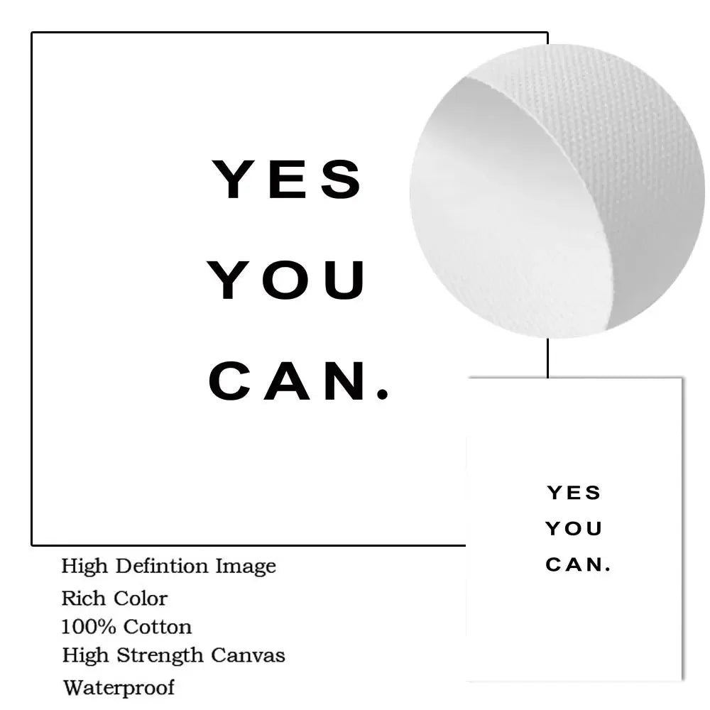 Yes You Can Motivational Phrase Poster and Print Minimalist Quotes Poster Canvas Black White Wall Art Picture Nordic Home Decor