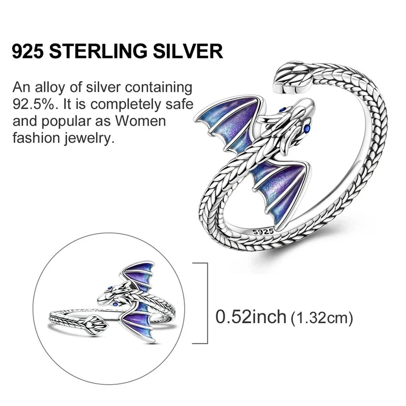 925 Sterling Silver Purple Baby Dragon Flying Dragon Cub Pendant Charm Fit Original Charms Bracelets Women DIY Jewelry Gift
