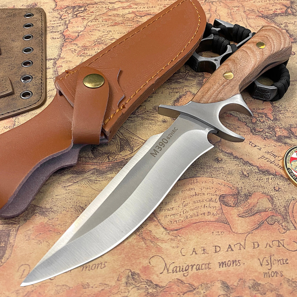 Outdoor Wooden-Handle Straight Knife, Fixed Blade, Stainless Steel Camping Knife, Portable Design, Men's Outdoor Knife, Fishing Knife, Recommended as a Festival Gift