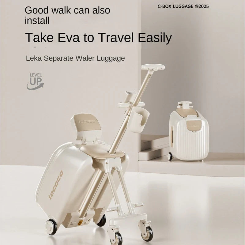 Children's 2-in-1 Detachable Travel Suitcase with Ride-On Luggage And Detachable Trolley - Can Sit 20 Inch Carrier Pushchair