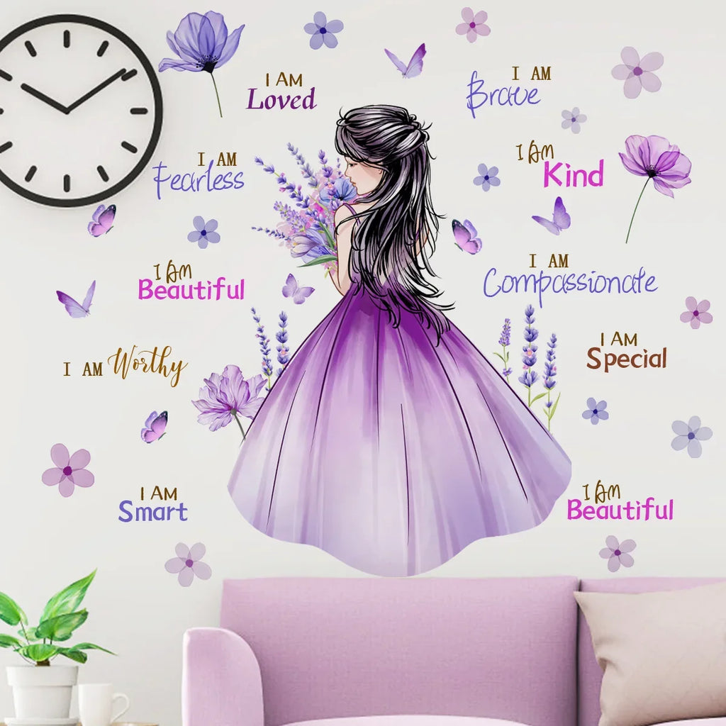 motivational 3d purple flower gilr wall sticker self adhesive Inspirational quote wall decal