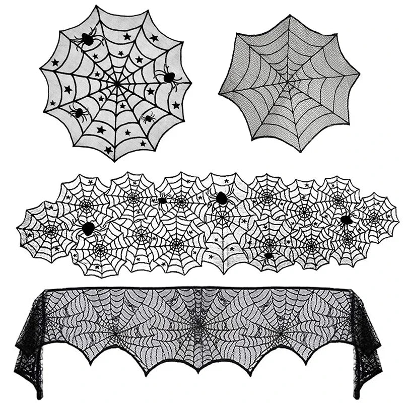 Black Halloween Spider Web Table Runner - 46 x 183 cm