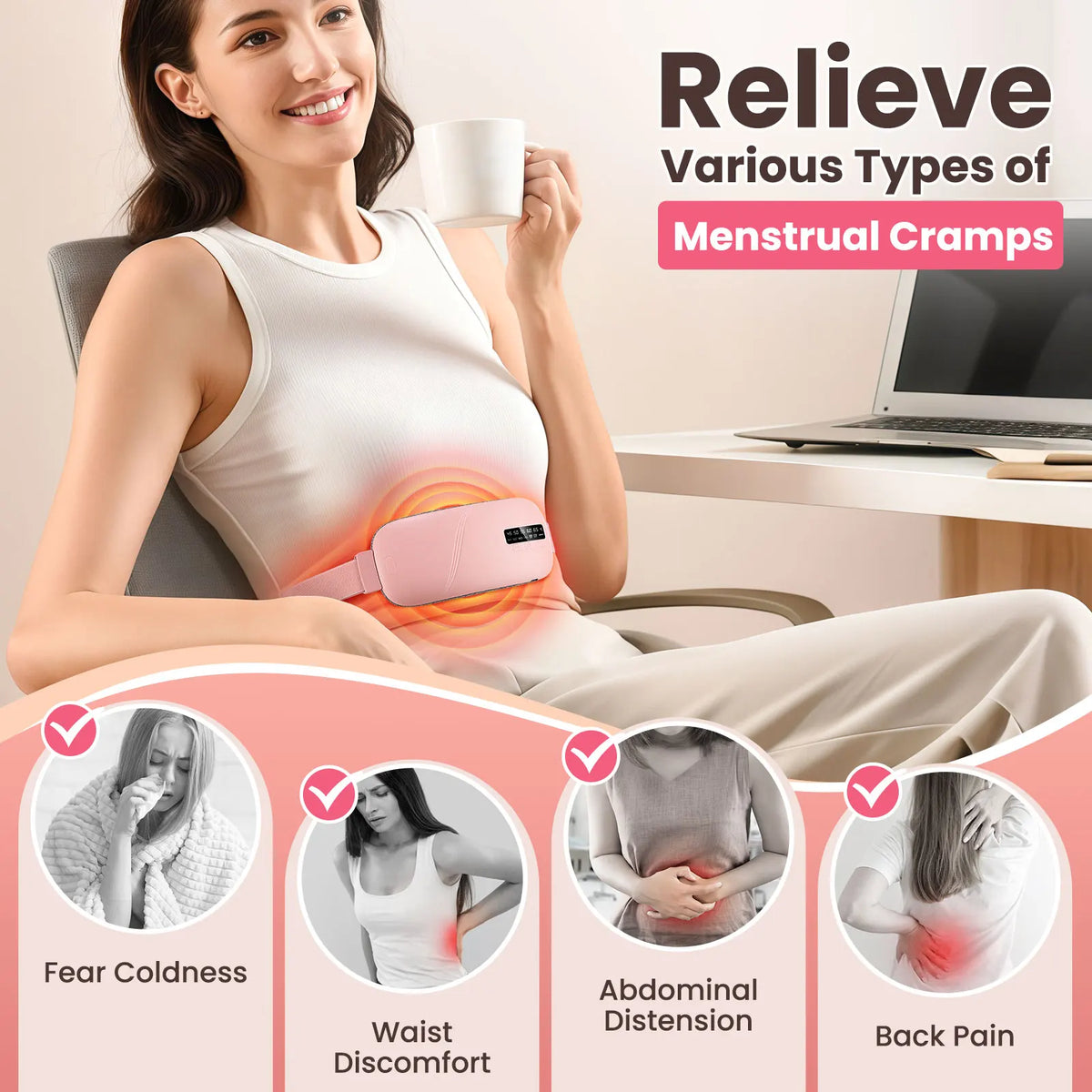 USB Menstrual Heating Pad Belt with Vibration, Abdominal Heat Wrap