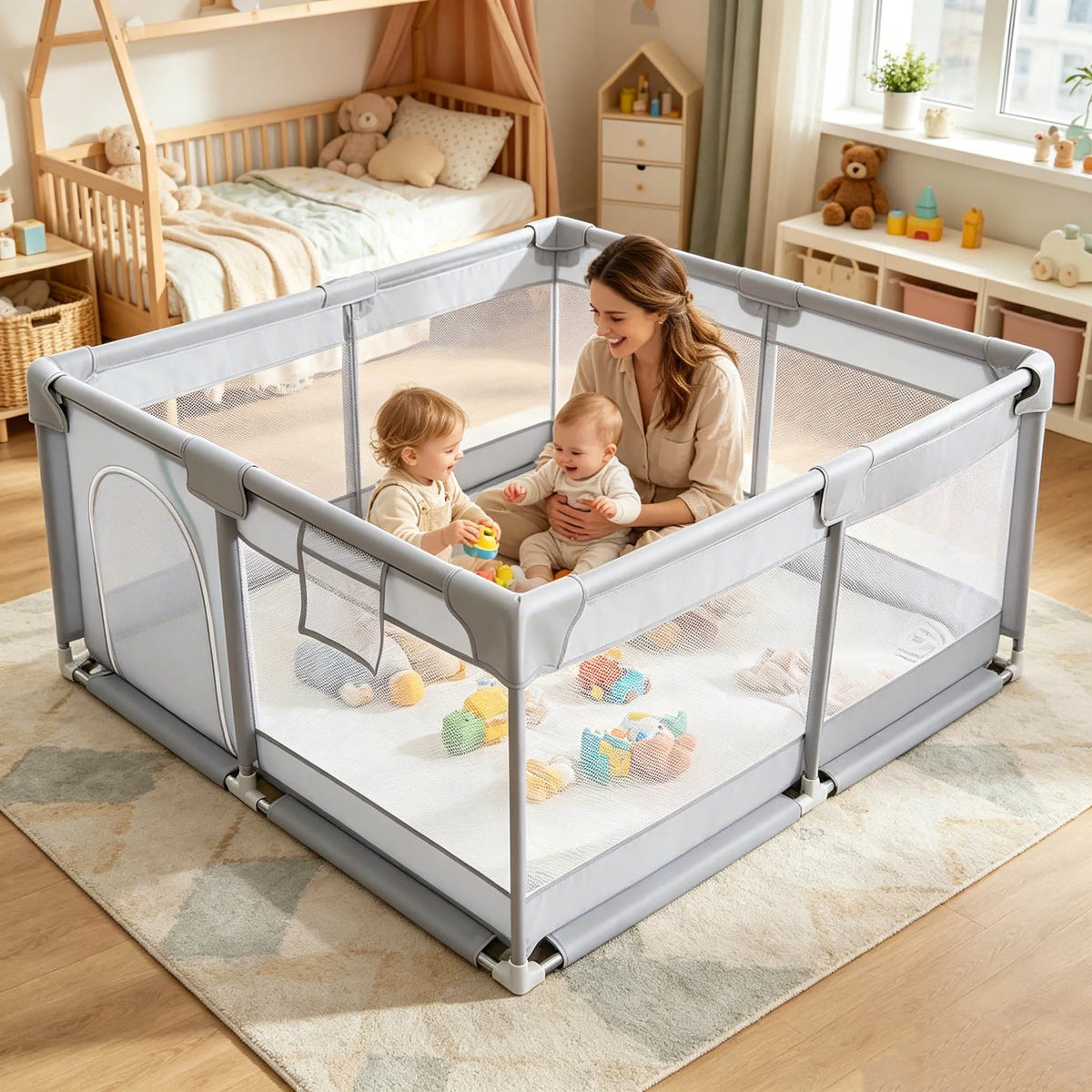 Baby Fabric Playpen, Portable Activity Center with Mesh Sides