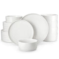 MALACASA 12/16/18/24 Piece Dinner Plates Sets Black Rim Half Standing Edge Dinnerware with 4/6PCS Dinner Plate/Dessert/Soup/Bowl