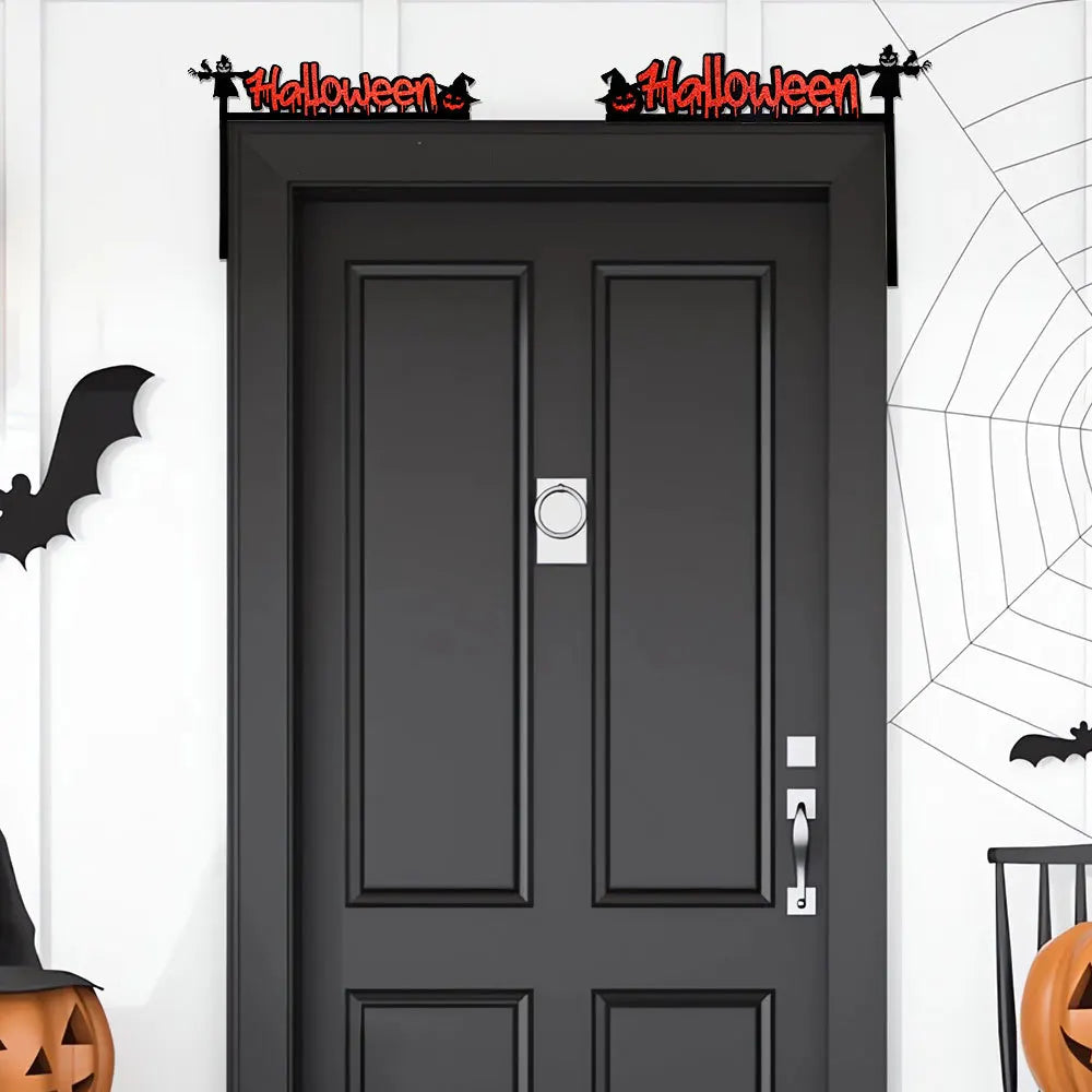 Halloween Door & Window Corner Sticker Decorations – Bats, Pumpkins & Spider Web Non-Woven Frame Decor – 10 Styles
