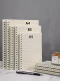1 Pcs Thick Student Notebook, Minimalist Ledger, Horizontal A5/B5/A4 Notebook, A Total of 80 Sheets (Including Ledger Stickers)