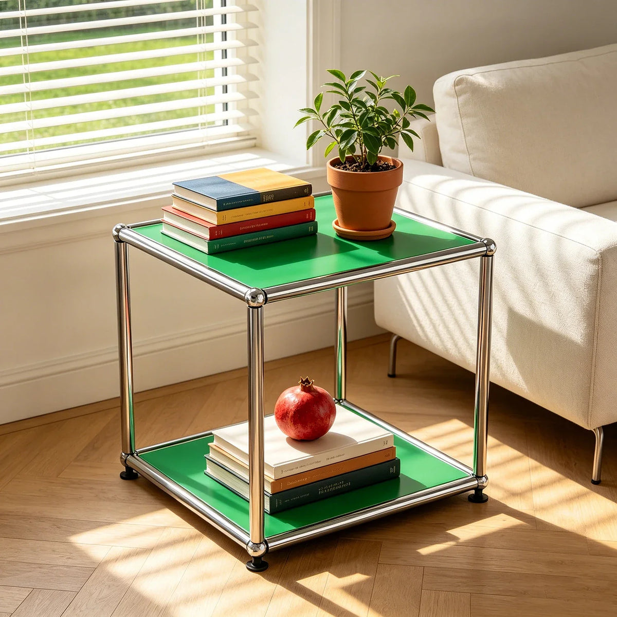 Cottinch Open Cube Side Table - Chrome-Plated Steel Frame, Galvanised Panels, 14.8" Cube, Scratch-Resistant, Green / Black / Blue / White