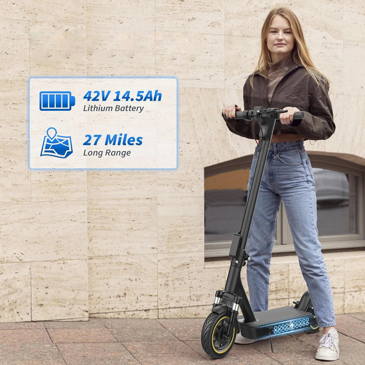 10inch Electric Scooter, 500W Powerful Motor & 22MPH Top Speed, 28 Miles Range, Folding E Scooter with Dual Braking for Teens and Adults Commuting