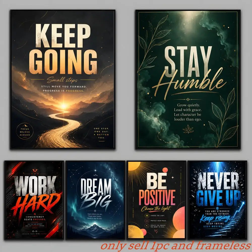 Motivational Quote Canvas Poster, Keep Going Stay Humble Wall Art, Frameless Inspirational Print for Office Bedroom Decor