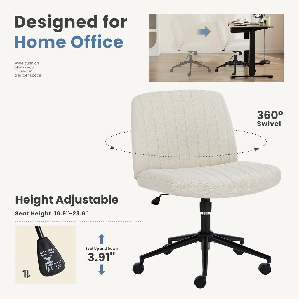 MCQ Armless With Wheel Ergonomic Gaming Office Chair with Adjustable Height 360° Swivel Gaming Racing Chair For Home Office