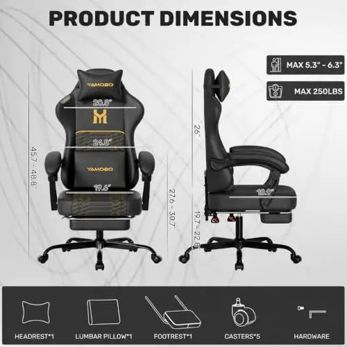 Gaming Chair with Footrest, Ergonomic Video Game Chair with Adjustable Lumbar and Headrest Massage Support,PU Leather