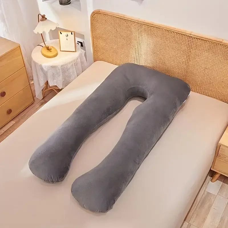 Soft Fleece U-Shaped Pregnancy Pillow - Multi-Function Maternity Body Pillow with Lumbar & Abdominal Support for Side Sleeping,