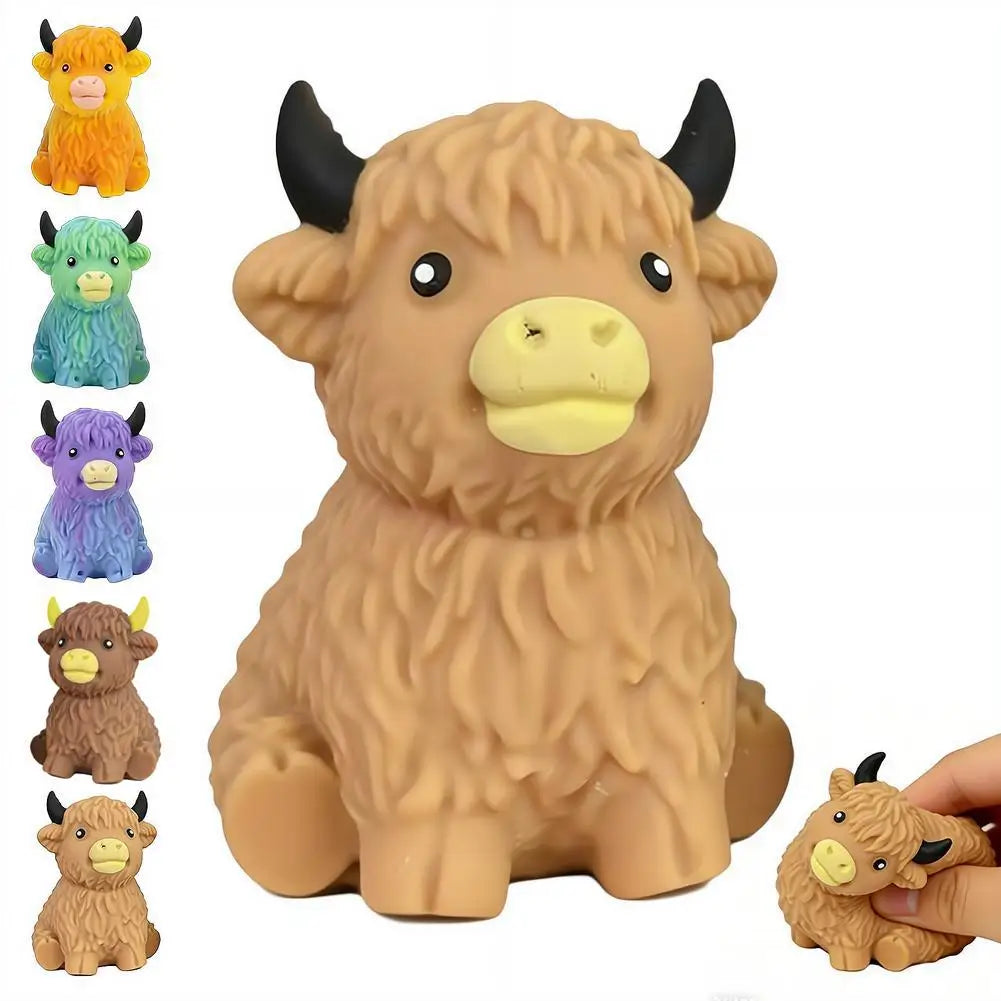 Highland Cow Squishy Toy Slow Rising Stress Relief Fidget Ball Cute Stuffed Animal Squeeze Toy for Kids Adults Birthday Gift