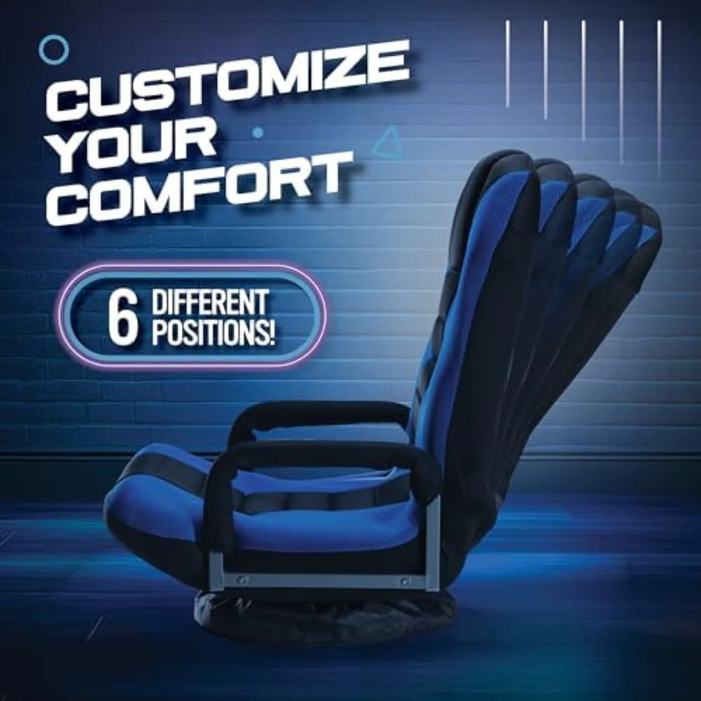 Swivel Floor Gaming Chair - Video Lounger Enjoy 6 Different Positions, Adjustable Backrest, Removable Arm Rests, Folds