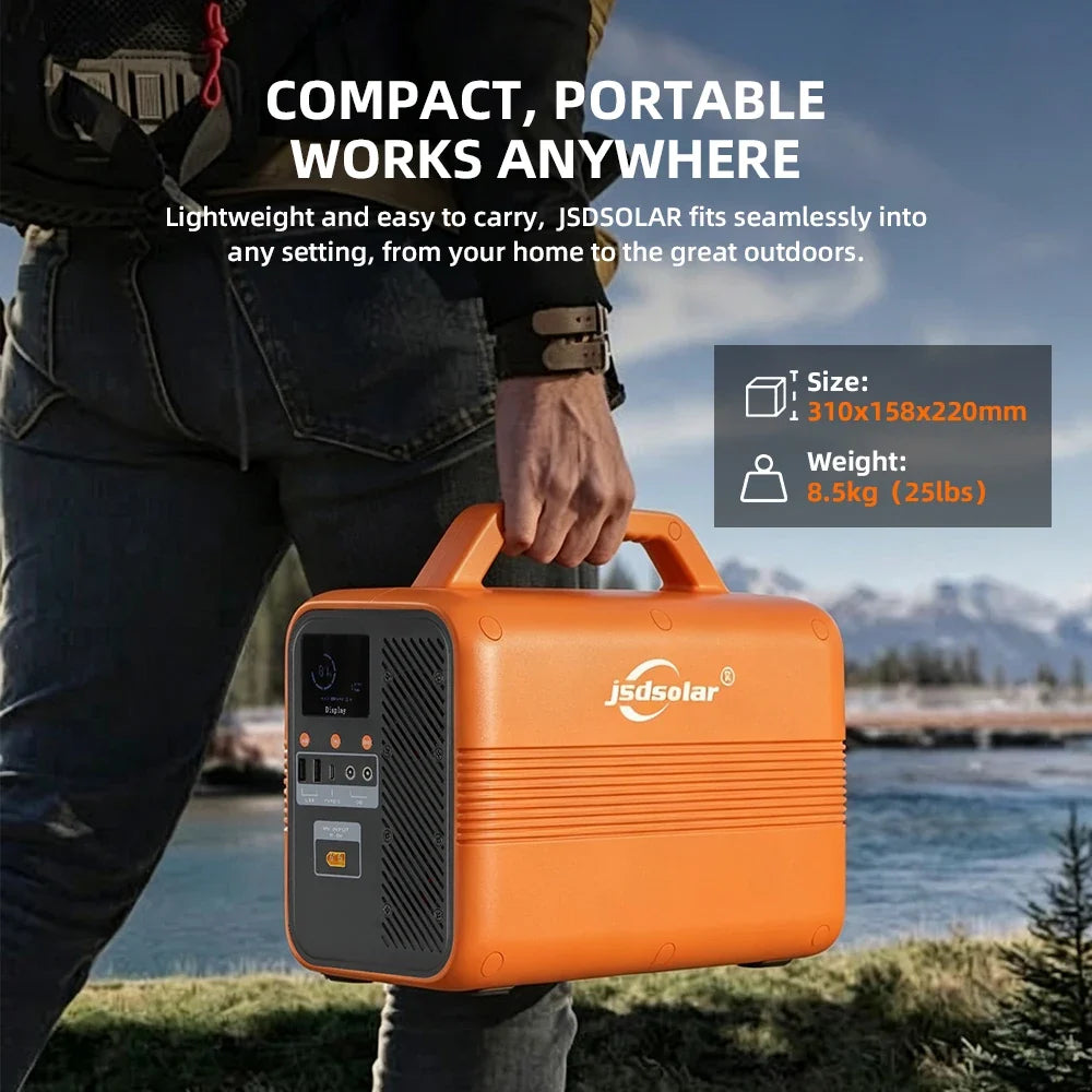 Jsdsolar 500W Portable Solar Powered Bank Charger Kit 1004.8WH Solar LiFePO4 Battery Power Station Support Solar Panel Charger for Car RV Boat Motorcycle Camping Outdoor 6000+ Cycles Energy Supply Generator 20ms UPS