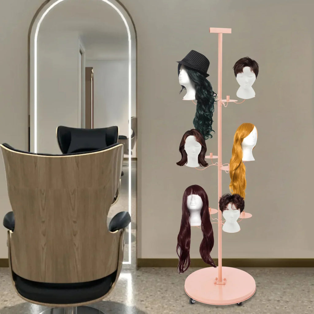 12-Arm Rolling Wig Display Stand with 360° Rotating Tiers