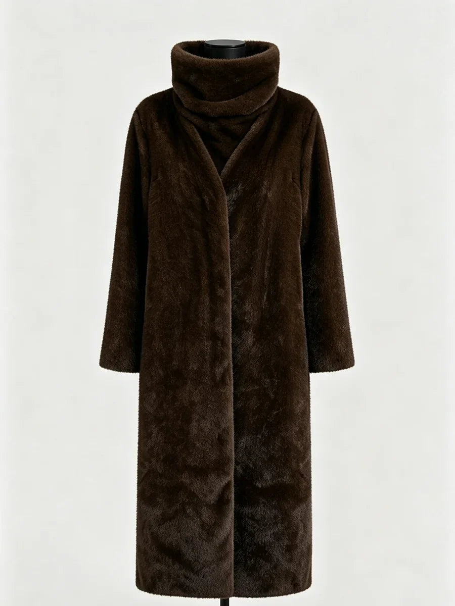 Women Open Front Faux Fur Long Coat Loose  Sleeve Plush Warm Winter Elegant Streetwear Ladies  Outerwear Jacket