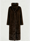 Women Open Front Faux Fur Long Coat Loose  Sleeve Plush Warm Winter Elegant Streetwear Ladies  Outerwear Jacket