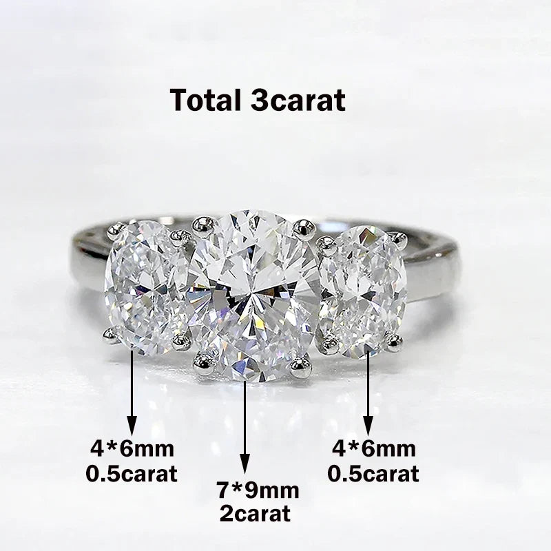 3/6cttw Real Moissanite Engagement Ring with Certificate 3-Stone Oval Cut Diamond Wedding Ring for Women 925 Silver Fine Jewelry