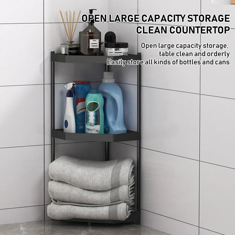 1PC Rust-Proof Corner Shower Triangle Rack 2/3 Tier Bathroom Organizer Shampoo Storage Shelf with Hooks for Bathroom Storage