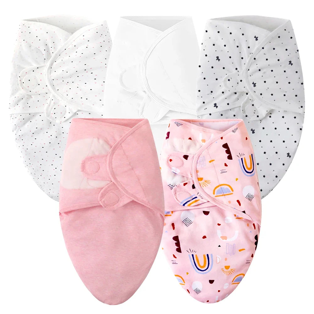 Baby Blanket Hat Set Cartoon Printed Cotton Newborn Swaddle Adjustable Infant Sleeping Swaddle Wraps All Seasons 0-6 Months