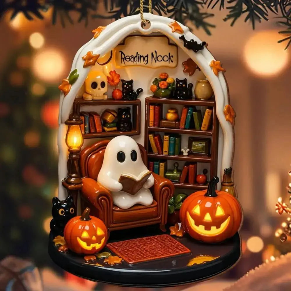2D Halloween Ghost Hanging Ornament - 8 x 5 cm