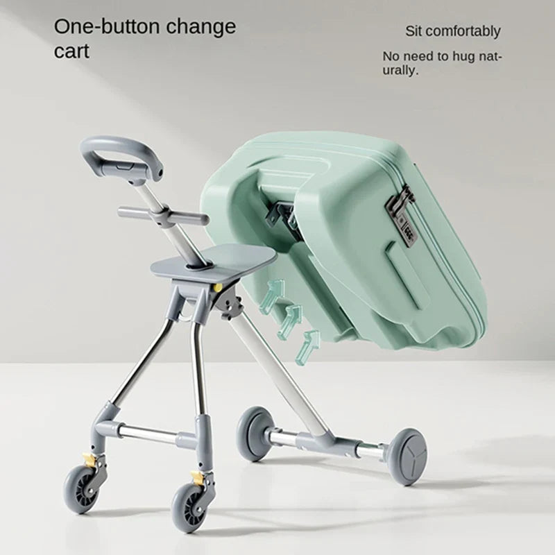 Children's Unisex Stroller Luggage Trolley Foldable Luggage Baby Ride on Suitcase 20 inch Carry-On Detachable Travel Suitcases