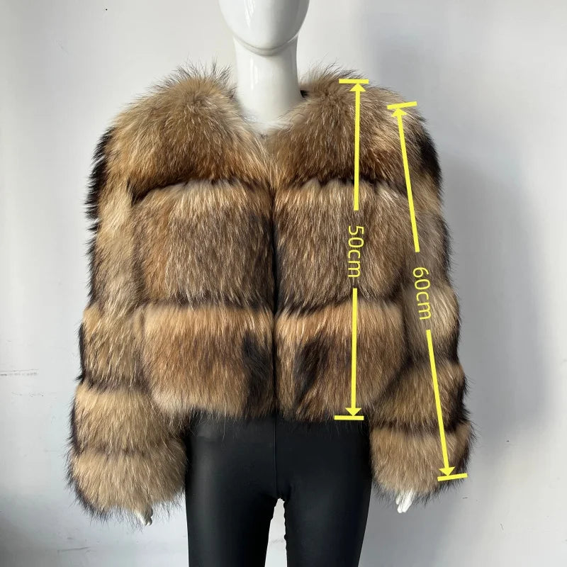 BEIZIRU Women's Real Raccoon Fur Coat Winter Long Sleeve Hooded Jacket with Turndown Collar Natural Luxury Thick Top