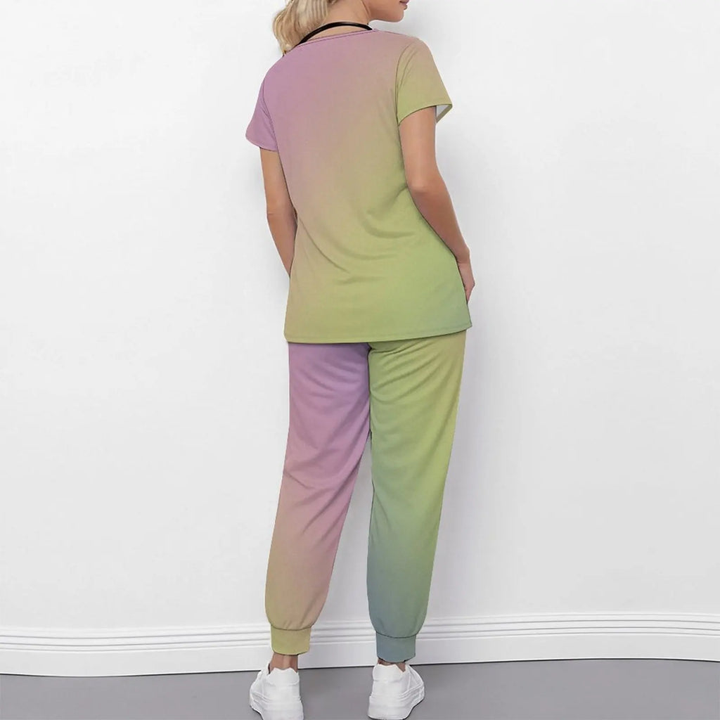 Plus Size Fashion Print Two Piece Set for Women Exercise V-Neck T-shirt Casual Commuting Jogging Pants