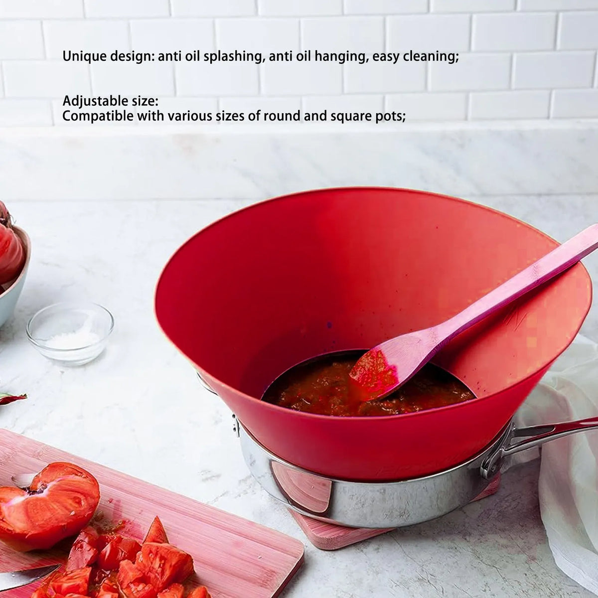 Splatter Guard Silicone Anti Oil Splashing Adjustable Frying Pan Wall Cooking Supplies Red