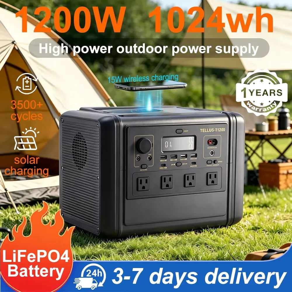 GSIKE 1200W PRO Power Station Portable Power Station 1024Wh Solar Generator LiFePO4 1200W Peak Power Powerstation Emergency Backup Battery