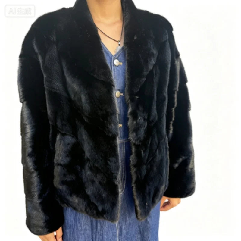 Real mink fur material, women's coat, V-neck design, short high-quality women's jacket