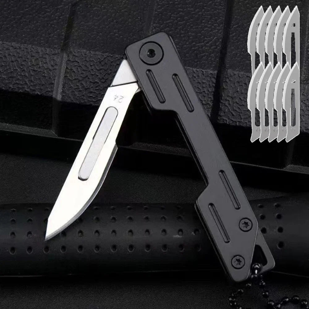 Machinery Stainless Steel Folding Scalpel Medical Folding Knife EDC Outdoor Unpacking Pocket Knife with 10pcs Replaceable Blades