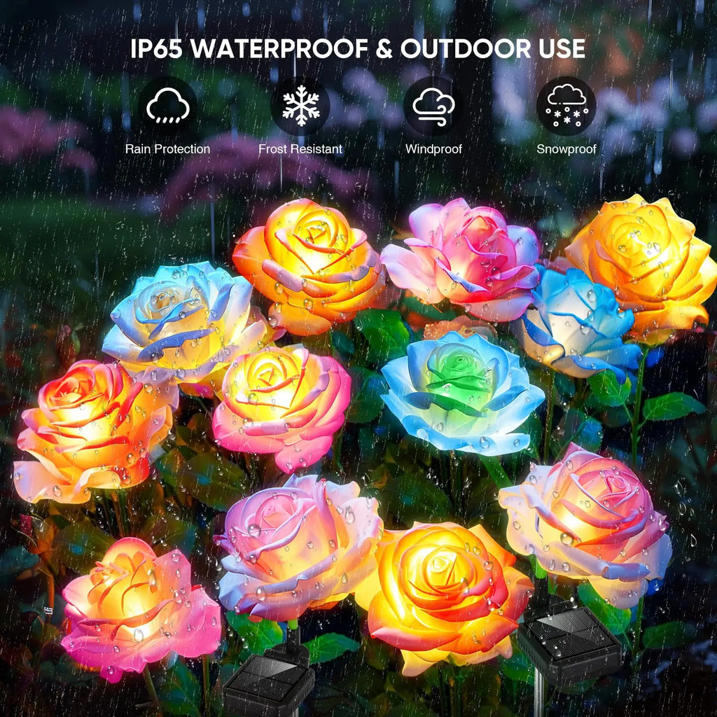 Solar Rose Garden Lights, Color-Changing LED Figurine Lights