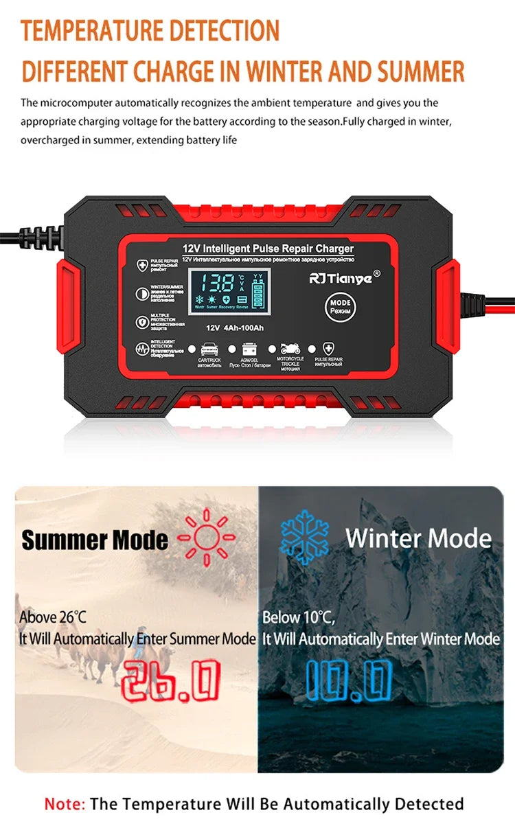 EAFC 12V 6A Automatic Lead-Acid Battery Charger with LCD