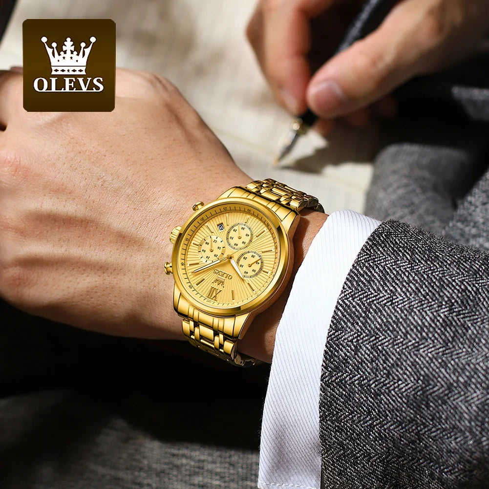 OLEVS TY709 Gold Quartz Watch with Stainless Steel Bracelet