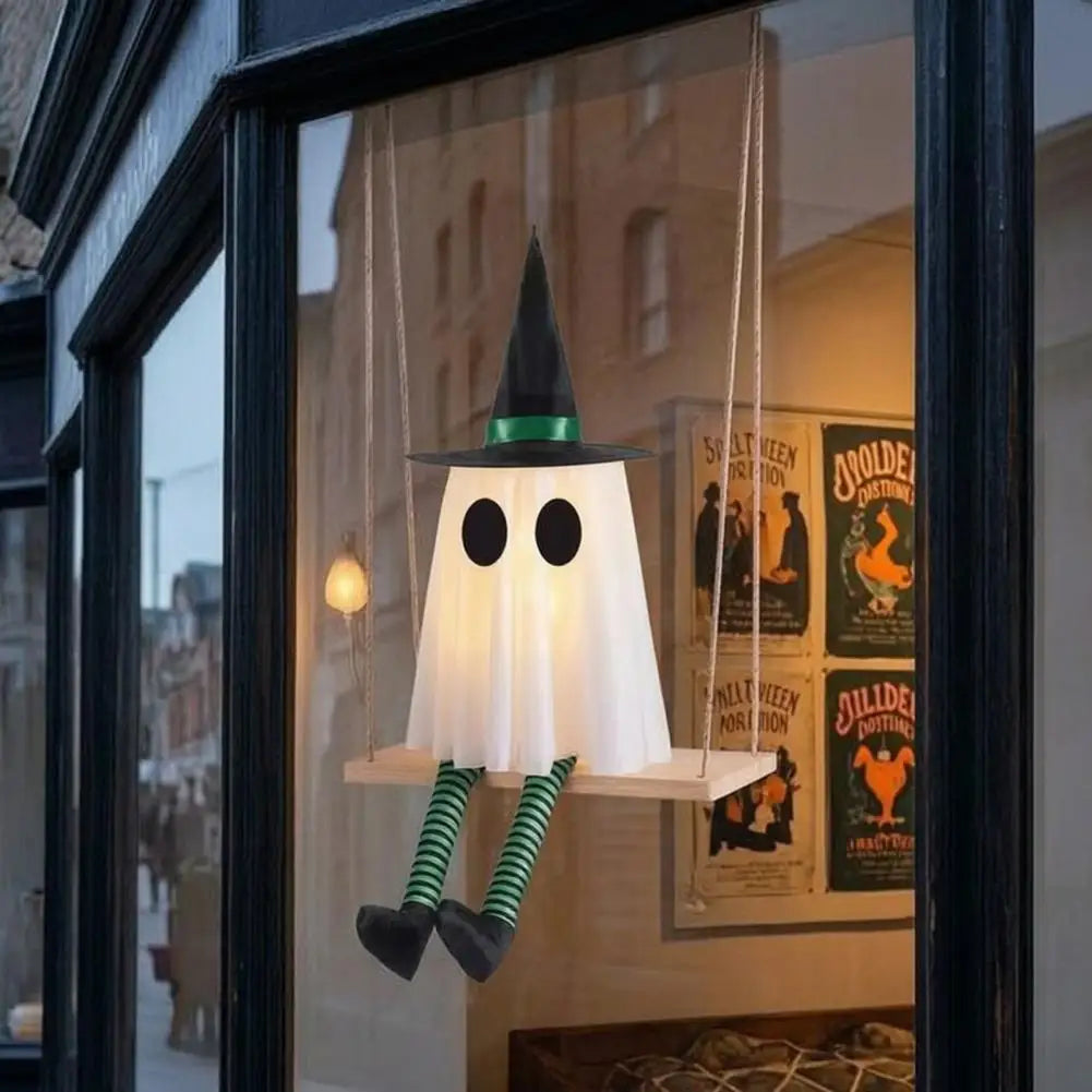 Halloween Hanging Swinging Ghost with Witch Hat, 85cm