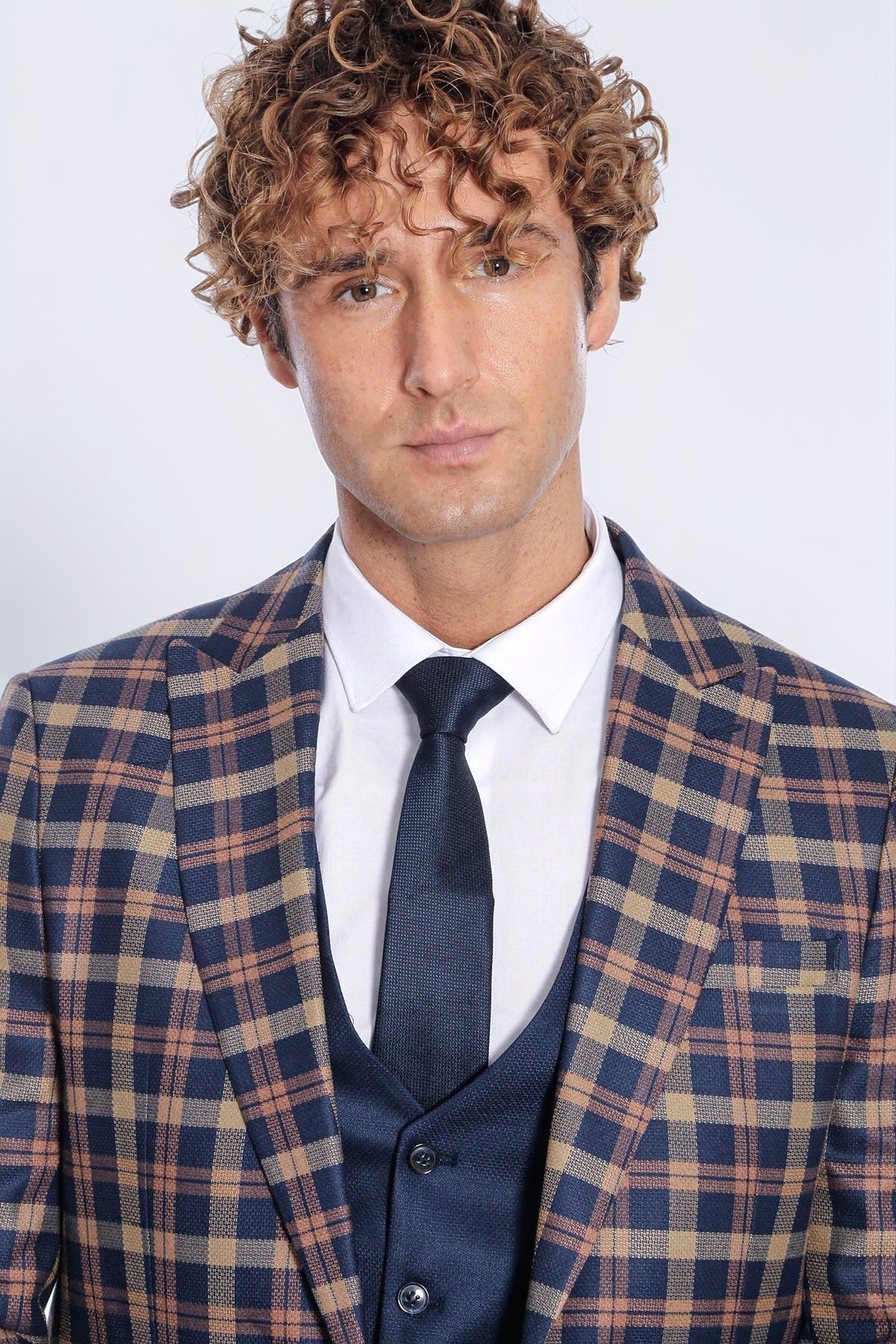 Checked Blazer Slim Fit Navy Blue Men Suit - Wessi