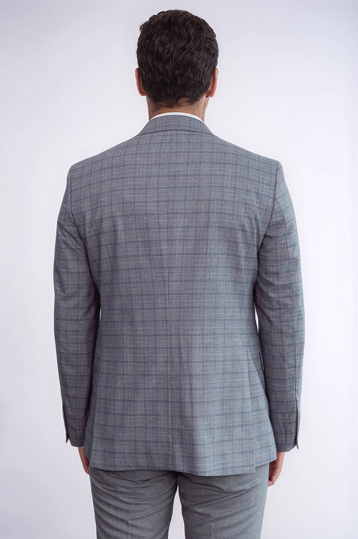Checked Slim Fit Grey Men Suit - Wessi