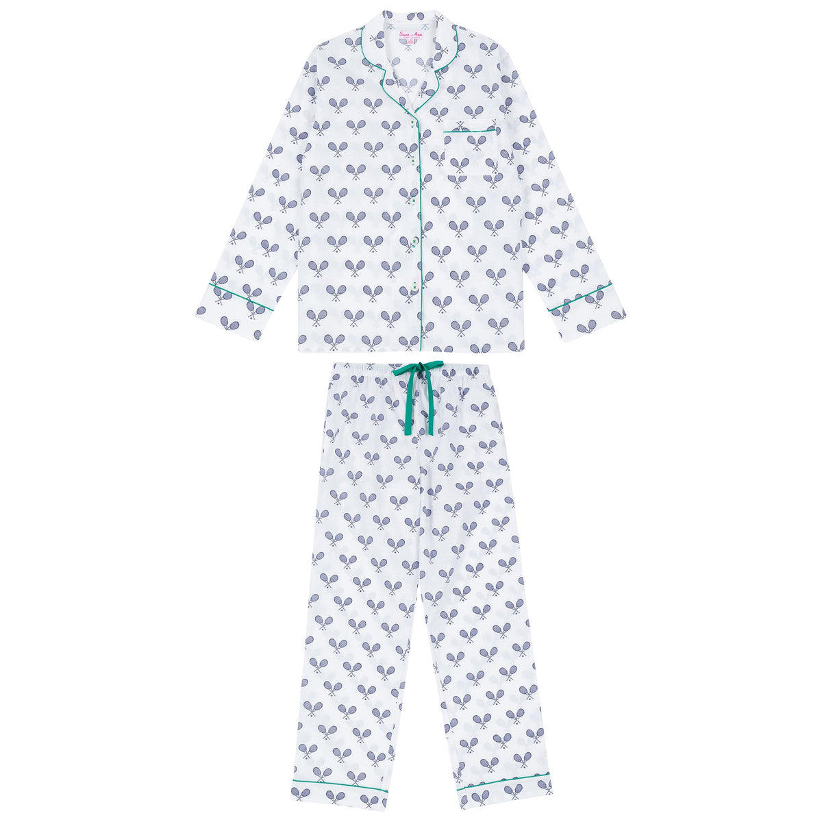 Women's Tennis Navy Long PJ Set - Organic Cotton Poplin