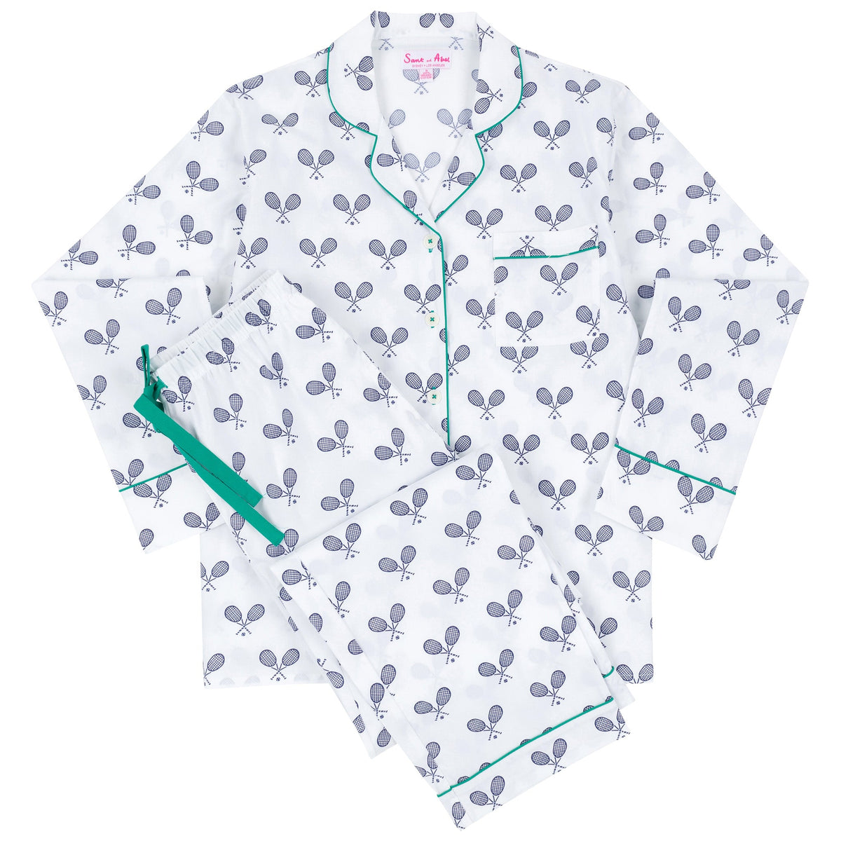 Women's Tennis Navy Long PJ Set - Organic Cotton Poplin