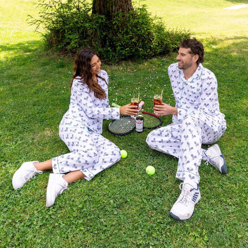 Women's Tennis Navy Long PJ Set - Organic Cotton Poplin