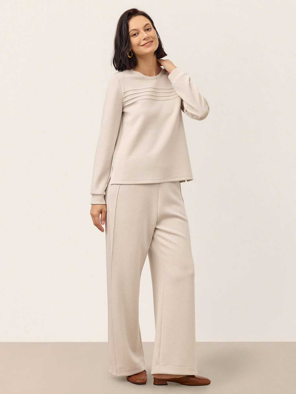 Lyocell Wool Accordion Pleat Long Sleeve Top ORABEL
